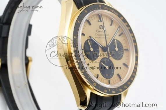 0421 TimelessDesign Speedmaster Moonwatch in Moonshine Gold YG RMF Best Edition YG Dial on Black Rubber Strap Manual Chrono 7834